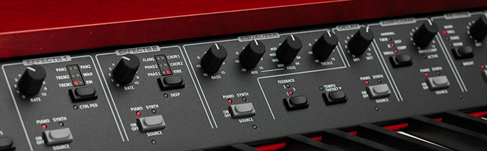 La maggior parte degli FX di NORD Grand sono ottenuti per modellazione fisica di rinomati Stomp Box (effetti a 

pedale per chitarra), questo permette di simulare i suoni più tipici delle tastiere Vintage, ottenuti appunto usando wah, phaser, 

distorsori ecc.